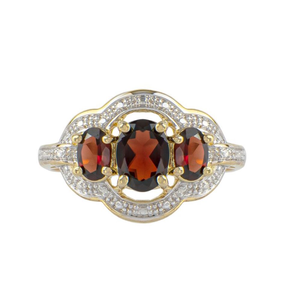 Gold Coast 14k Gold Plated Genuine Red Garnet Trilogy Statement Ring Size 10